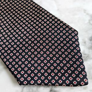 Crooks & Creed 100% Silk Necktie, Black Red & White